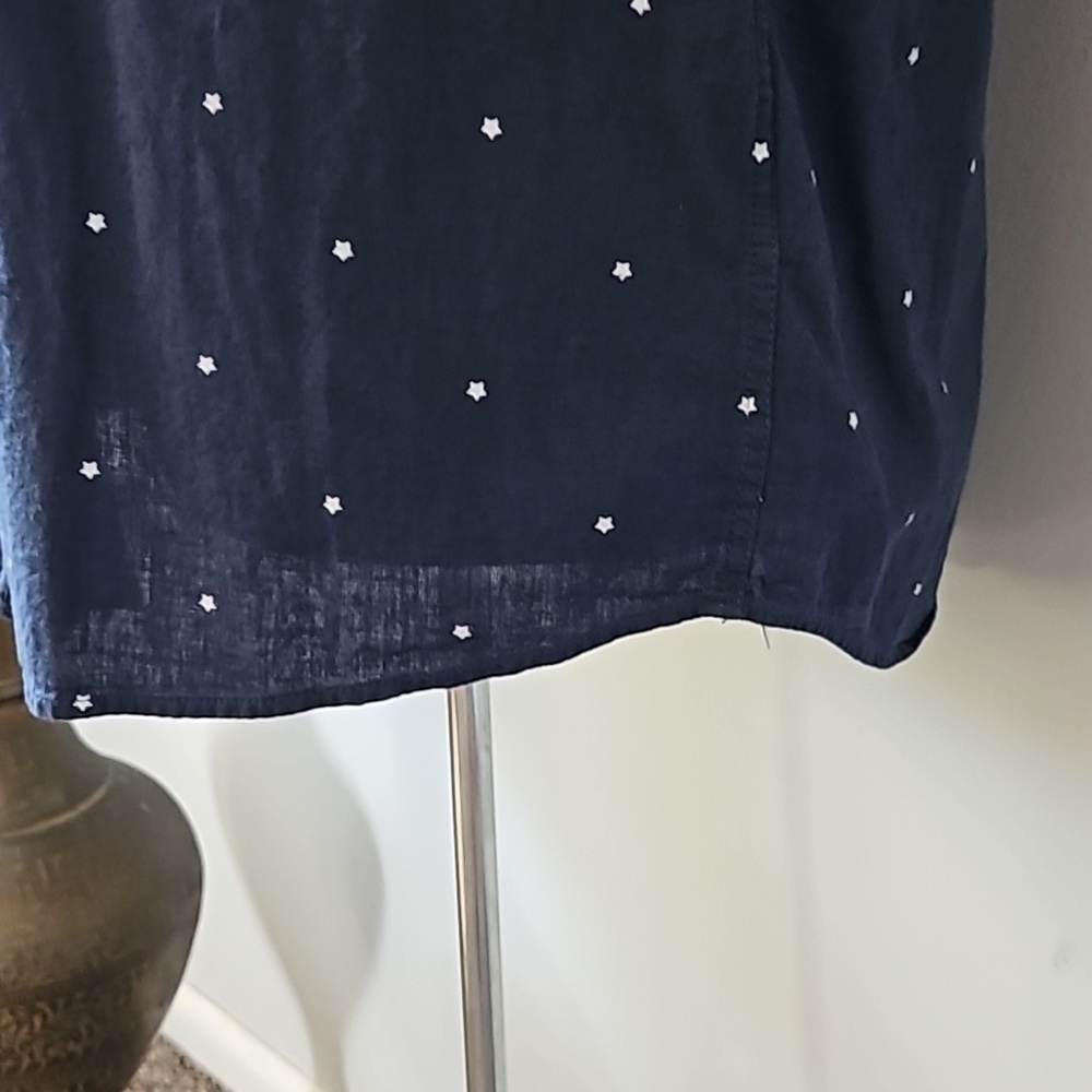 H&M L.O.G.G Navy Blue Button Down Short Sleeve Shirt with Star Print - Picture 7 of 11